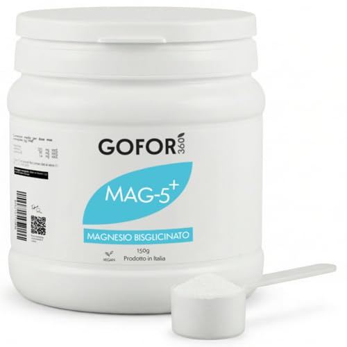 GOFOR360 MAG 5+ Magnesio Bisglicinato in Polvere — Formula con Vitamina B6 e C – Magnesio in Polvere per Stanchezza Muscoli e Rilassamento – 150 g