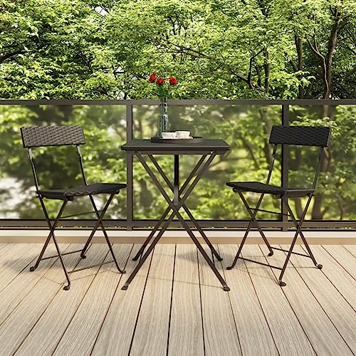 SKTQYQO Sedie Pieghevoli da Bistrò 2 Pezzi Nere in Polyrattan e Acciaio Verniciato a Polvere per Giardino Terrazza Esterno, Design Pieghevole e Materiale Resistente agli Agenti