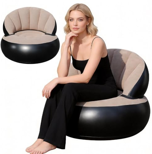 CEWROM Divano gonfiabile 2 in 1, divano gonfiabile con superficie floccata, impermeabile, poltrona portatile con pompa per soggiorno, all'aperto, campeggio, spiaggia, viaggi, divano, pouf (grigio)