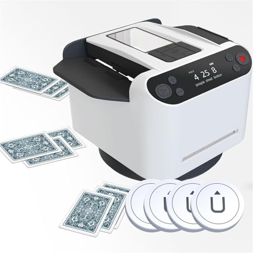 Mezclador Y Repartidor De Cartas Automático, Dealer De Póker Inteligente Giratorio 360° con 4 Botones Inalámbricos, Máquina Recargable para Blackjack Y Texas Hold’em White