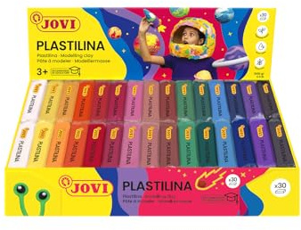 Jovi - PLASTILINA, Pâte à modeler végétale, 30 x 50 grammes, Assortiment multicolore, Couleurs vibrantes et grande plasticité, Sans gluten, Idéale pour les enfants à partir de 2 ans (70S)