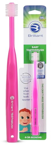 Brilliant Oral Care Baby Toothbrush with Soft Bristles and Round Head, for a Toddler Approved, Easy to Use All-Around Clean Mouth, Ages 0-2 Years, Pink, 1 Pack