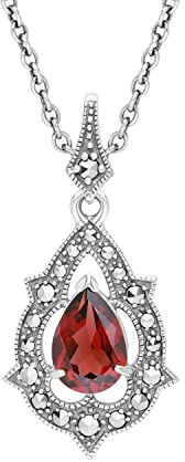 Esse Marcasite Donna 925 argento Pera marrone Granato Marcasite FINENECKLACEBRACELETANKLET