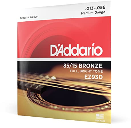 D'Addario gitarrsträngar – akustiska gitarrsträngar – 85/15 brons – för 6-stränggitarr – full, ljus ton – EZ930 – medium, 13-56