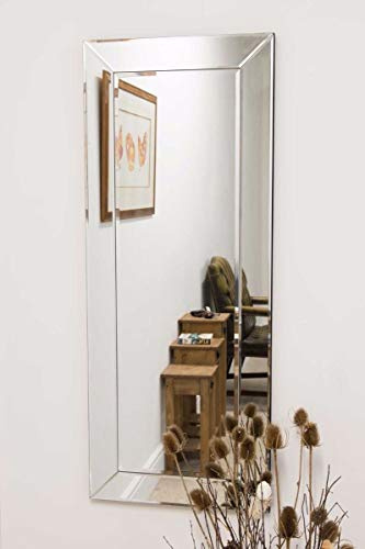 MirrorOutlet Large Single Edge Venetian Modern Dress Wall Mirror 3Ft10 X 1Ft6 (117cm X 46cm), Silver, 61x51,DC011(1)