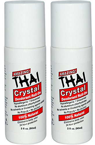Thai Crystal Deodorant Stone All Natural Roll-On Deodorant For Body, Face and Feet -- Unscented, Aluminum Free & Organic With No Aluminum, Solvents, Parabens, Propyls, or Alcohol, 3 fl oz. (Pack of 2)
