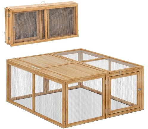 Magshion Folding Chicken Coop Rabbit Hutch, Portable Chicken House with Handle Wooden Small Animal Poultry Pet Cage House for Outdoor, 45.5 Inch, No Assembly Required