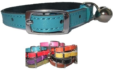 Leather cat/ kitten collar pink, blue, brown and red safety elastic (blue)