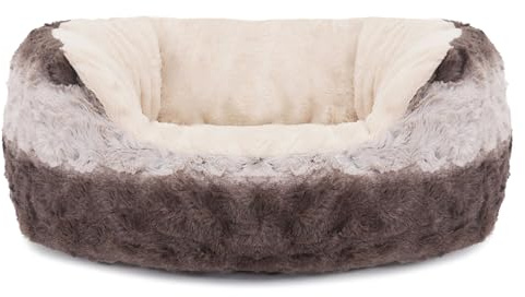 Rosewood 40 Winks Grey & Cream Snuggle Plush Oval Dog Bed, 25”