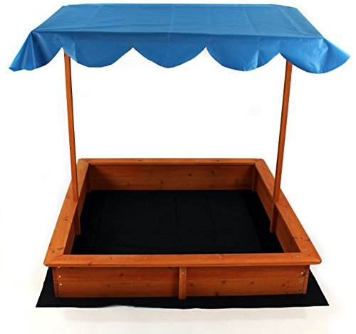 Wooden Outdoor Sandbox with Sunshade - 120cm x 120cm x 20cm