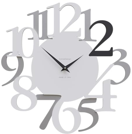 CalleaDesign Orologio da Parete moderno Russell, 45 cm, Elegante, Design Moderno, Meccanismo Silenzioso [Nero, Bianco, Alluminio]. Orologi da parete particolari moderni italiani.