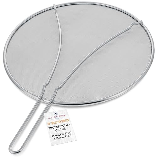 U.S. Kitchen Supply Stainless Steel Splatter Guard 13 Fine Mesh Cover, Grease & Oil, Splatter Screen for Frying Pan, Cooking Pots, with Resting Feet