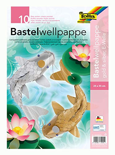 folia 740460/65 - Bastel Wellpappe, E-Welle, ca. 25 x 35 cm, 10 Bogen sortiert in gold und silber