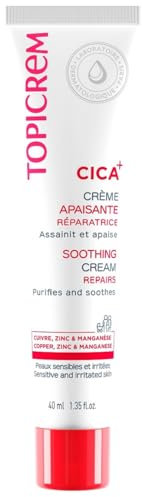 Topicrem - CICA+, Crème Apaisante au Zinc et à l’Acide Hyaluronique - Apaise les Irritations Cutanées - Soin pour Peau Sensible, Bébé, Enfant, Adulte - Fondante, sans Parfum - Tube 40 ml