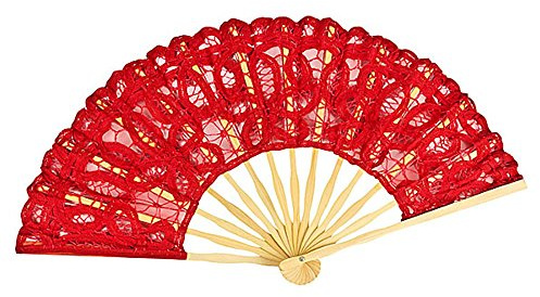 VON LILIENFELD® Éventail Dentelle Femme Accessoire Carmen Rouge