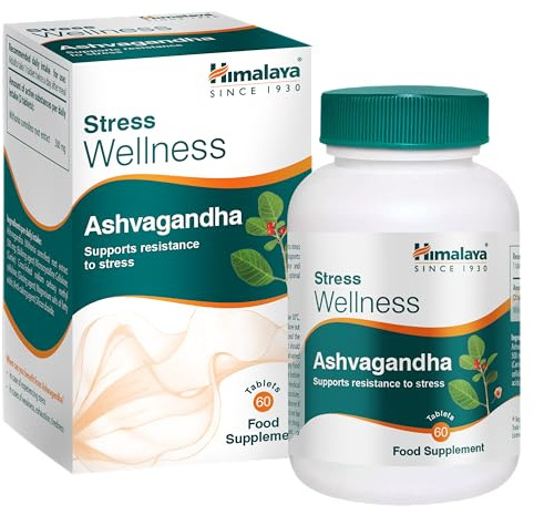 Himalaya Stress Wellness Extracto de Raíz de Ashwagandha 500mg, 60 Tabletas (30 Días) – Complemento Alimenticio Adaptógeno para Estrés, Energía y Relajación – Fórmula Herbal Ayurvédica Vegana