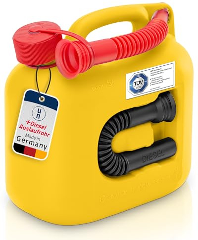hünersdorff Kraftstoff-Kanister 800600 PREMIUM 5l für Benzin, Diesel und andere Gefahrgüter, UN-Zulassung, made in Germany, TÜV-geprüfter Produktion, gelb