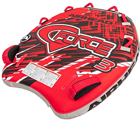 AirHead G-Force 3 Towable 1-3 Rider Tube for Boating and Water Sports, Heavy Duty Full Nylon Cover with Zipper, EVA Foam Pads, and Patented Speed Safety Valve for Easy Inflating & Deflating,Red