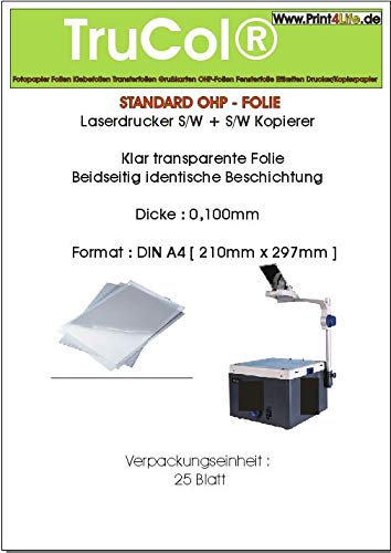 Print4Life 200 blad A4 Overheadfolien Overhead (OHP) folie transparent glasklar för s/w laserskrivare och s/w kopiator