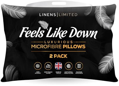 Linens Limited - Soft Pillows 2 Pack, Made in the UK, Hotel Quality, Luxurious Bounce Back Pillows, Feels Like Down, Medium and Orthopedic Support, Non-Allergenic Microfibre, Machine Washable (White)