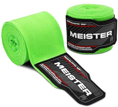 Meister Vendajes Semi-Elásticos para Niños de 108 (274 cm) para MMA y Boxeo (Par) - Verde Neón