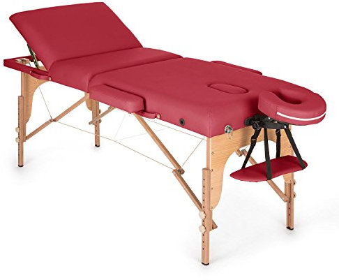 Klarfit MT 500 Massageliege - Massagetisch mit Armlehnen & Kopfstütze, Massageliege Klappbar mit 10-stufiger Rückenlehne, verstellbare Fußstützen, Gesichtsloch, 10 cm Polsterung, rot