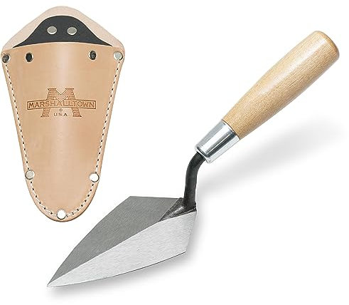 Marshalltown ATH50S Archäologiekelle, starre Spitzkelle mit Ledertasche, mit Holzgriff, Kelle aus Carbonstahl, Maße der Spitzkelle: 127x64 mm, Silber