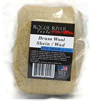 Brass Wool 3.5 Oz Skein/Pad/WAD -by Rogue River Tools. (FINE Grade) -Made in USA, Pure Brass