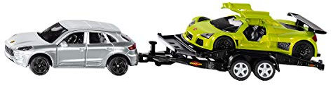 siku 2544, Car with Transport Trailer and Sports Car, 1:55, Metal/Plastic, Silver/Green, Tiltable loading area
