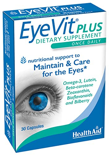 EyeVit Plus – Once-Daily Eye Health Supplement | 30 Capsules | Contains Omega-3, Lutein, Beta-Carotene, Zeaxanthin, Bioflavonoids & Bilberry