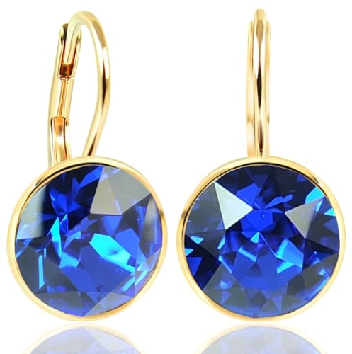 925 Ohrringe Gold Sapphire Marken-Kristalle aus Österreich Silberohrringe vergoldet NOBEL SCHMUCK