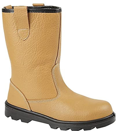 Grafters Leather Safety Rigger Boots - Treaded Sole, Toe Cap, Tan, 8 UK