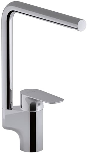 Jacob Delafon - Robinet de cuisine évier Aleo, pivotant à 360° avec aérateur anticalcaire, économie d'eau et haute durabilité, tuyaux installés et montage rapide, monocommande, E72360-CP