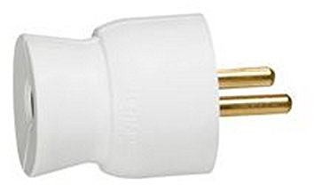 Fiche plastique 2P+T 16A à sortie droite - blanc