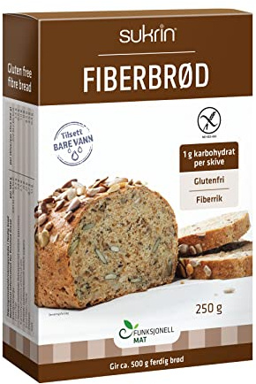 Sukrin Fibre Bread Mix – 1 g of carb per slice! Gluten-Free, Milk Free, Soy Free, Yeast Free, Easy Baking - No kneading or rising, for Keto and LowCarb Diets, High Fibre, 250g