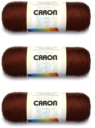 Caron Simply Soft Solids Yarn, 6oz, Gauge 4 Medium, 100% Acrylic, Chocolate - Machine Wash & Dry (H970039750)