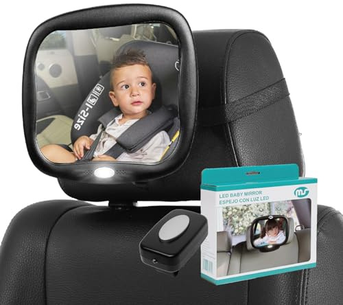 Ms - Espejo de coche para Bebé CON LUZ - Mando a distancia y rotación 360º con Caja Regalo - Instalación Universal