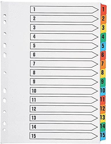 Q-Connect Index A4 Multi-Punched 1-15 Reinforced Multi-Colour Numbered Tabs KF01520