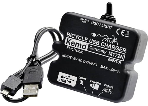 Kemo M172N cykel power laddningsregulator USB-anslutning av mobiltelefoner, navigatorer, PDA, MP3-spelare på cykeldynamo. Ingångsspänning upp till max. 70 V. Med LED-display