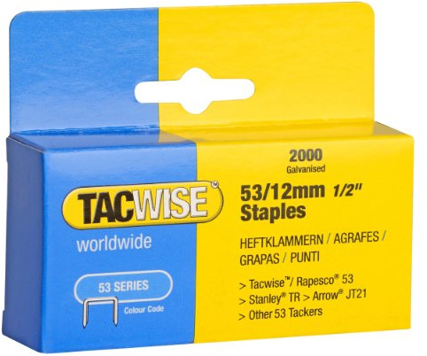 Tacwise 0337 Agrafes Galvanisées 53/12 mm, Boîte de 2.000