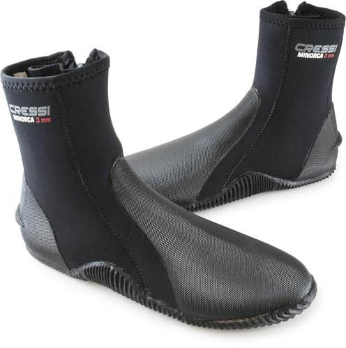 Cressi Minorca Long 3 mm Crew Diving Boots, Black/Black, US Men's 12 • US Ladies' 13
