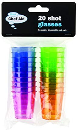 Chef Aid Multi-Coloured Plastic Shot Glasses, Pack of 20 Reusable 30ml Party Cups, Bright, Colourful Drinking Glasses for Shots, Cocktails and Celebrations