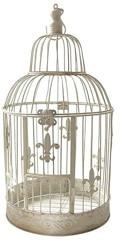 Deko Vogelkäfig Lilie Nostalgie Voliere Landhausstil Antik-Weiß Groß 50cm