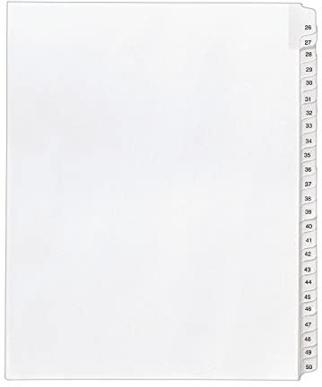 Avery Legal Exhibit Dividers, Side Tab, 26-50 Numbered, 1 Set