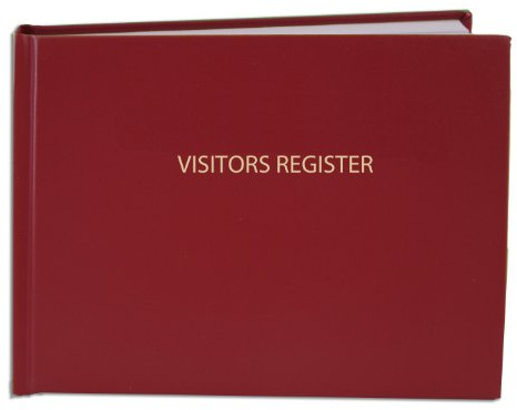 BookFactory Libro de registro de visitantes, registro de inicio de sesión con tapa roja, 120 páginas (8.8 x 7 pulgadas)