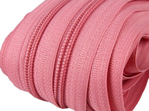 2 m endlos Reißverschluss 5 mm Laufschiene + 5 Zipper Meterware teilbar Farbwahl (altrosa)