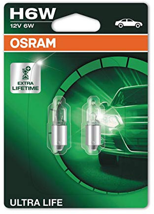 OSRAM ULTRA LIFE H6W, Lámpara halógena, luz de estacionamiento y de posición, 64132ULT-02B, automóvil de 12 V, ampolla doble (2 unidades)