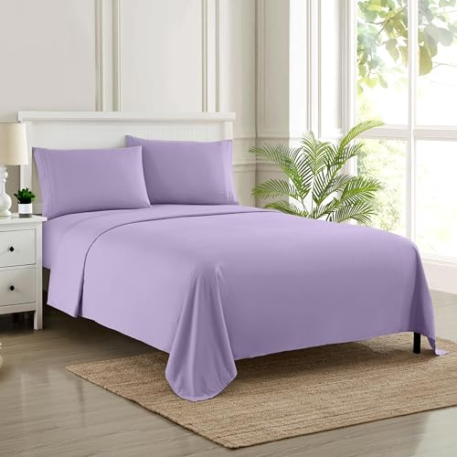 Sweet Home Collection Luxury Bedding Set with Flat, Fitted Sheet, 2 Pillow Cases, Microfiber, Lavender, Full