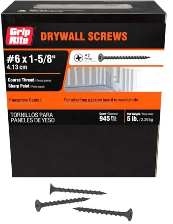 Grip-Rite 158CDWS5 #6 X 1-5/8 Phillips Bugle Head Coarse Thread Sharp Point Drywall Screw, 5lb Box