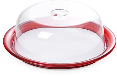 Omada Design Tortiera, Porta Dolci con Vassoio da 25 cm, in Plastica Infrangibile, Made in Italy, Lavabile in Lavastoviglie, Linea Globo, Rosso Rubino